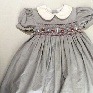 Lord & Taylor Girl's Smocked Collared Puff Sleeve Flared Dress, 5, Black Gray